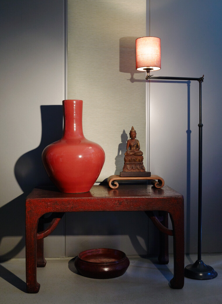 Red Crackled Lacquer Table early 1900s –– made in one piece from solid wood –– made in CHINA